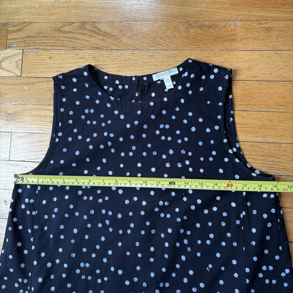 Eileen Fisher Organic Cotton Sleeveless Dress Size PM Black White Polka Dot - Picture 12 of 15